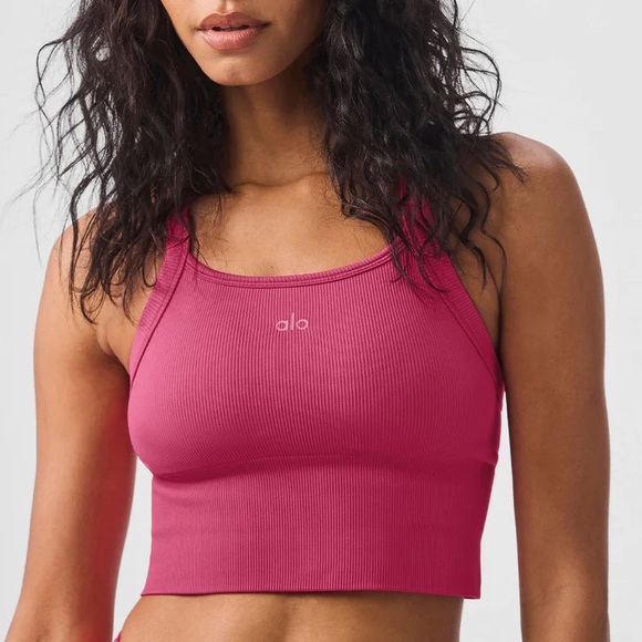 NWT Alo Yoga Seamless Ribbed Favorite Bra Tank Pink Summer Crush - Picture 3 of 6